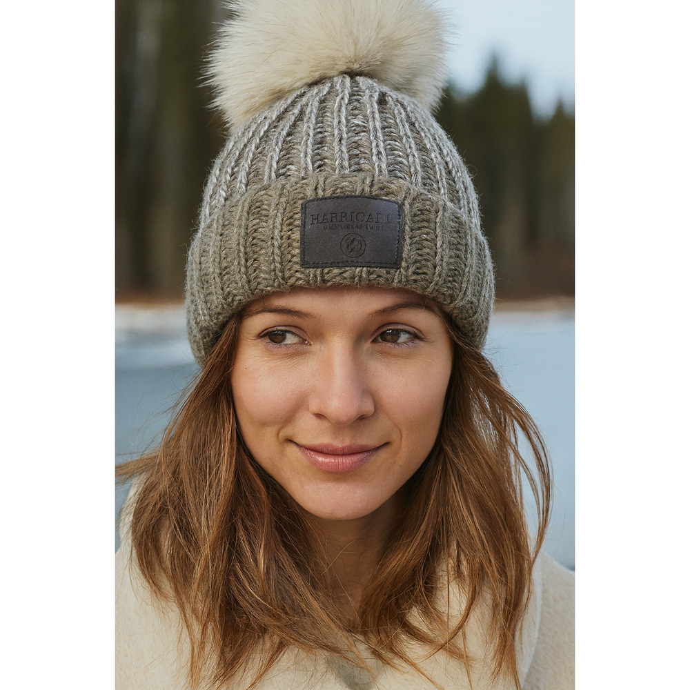 Harricana Chunky Knit Beanie With Faux Fur Pom Women's One Size Quiet Luxury